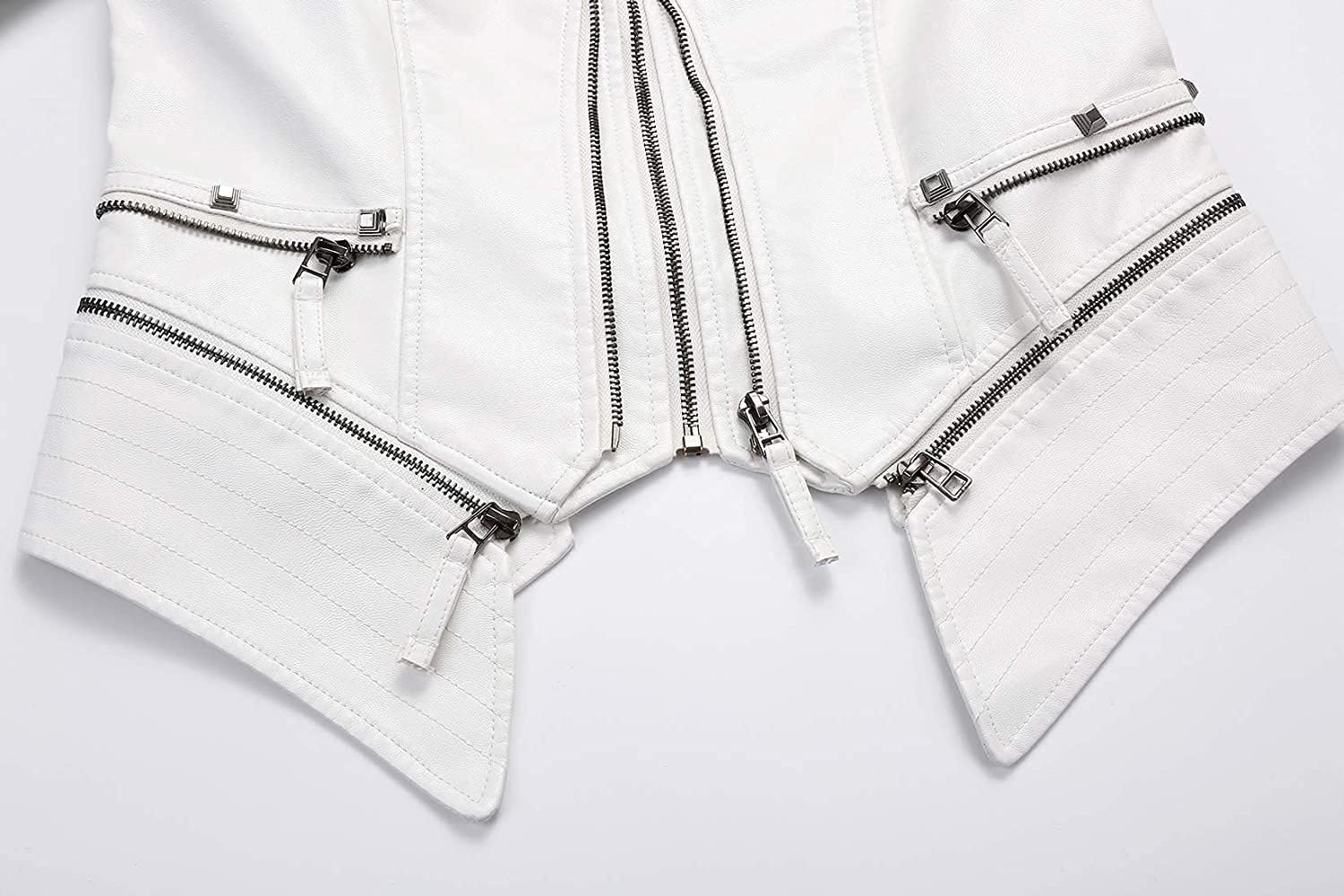 image:imagechouyatou Womens Fashion Studded Perfectly Shaping Faux Leather Biker JacketWhite