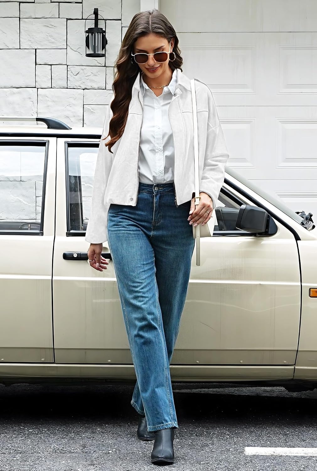 image:imagekipfall Womens Faux Suede Jackets Fall Fashion Outfits Coat Winter Clothes Open Front Cropped JacketWhite