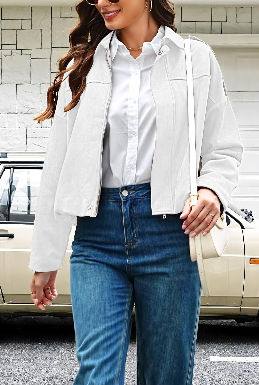 image:imagekipfall Womens Faux Suede Jackets Fall Fashion Outfits Coat Winter Clothes Open Front Cropped JacketWhite