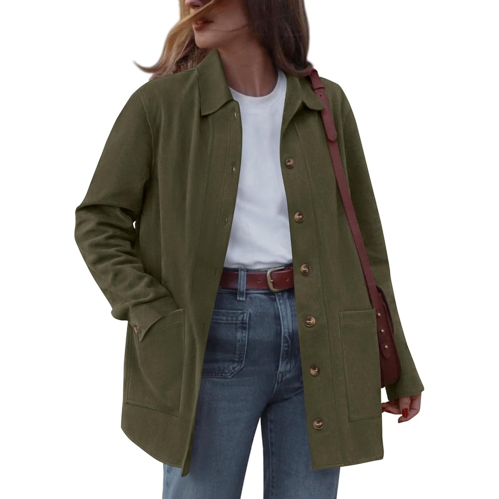 image:imageBTFBM Fall Fashion Faux Suede Jacket Women Winter Clothing NoSew Lapel Neck amp Cuff Long Sleeve Shackets Button Down Outerwear Lightweight Jackets Coats With Pocket Western OutfitArmy Green