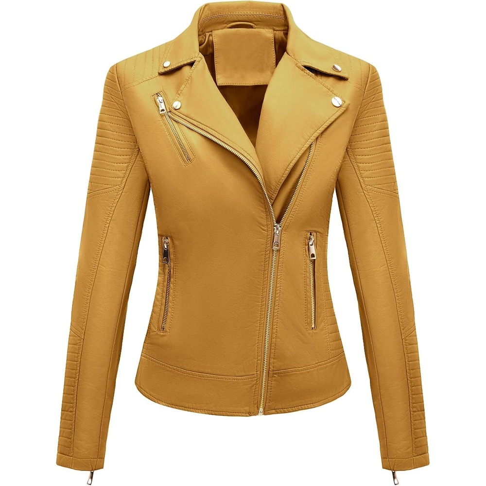 image:imageBellivera Womens Faux Leather Casual Moto Lightweight Jacket 2026 Spring Fall Trendy Zip Up Outfits Classic Biker Coat with Lapel Collar Soft Smooth Lining and Zipper PocketsGinger