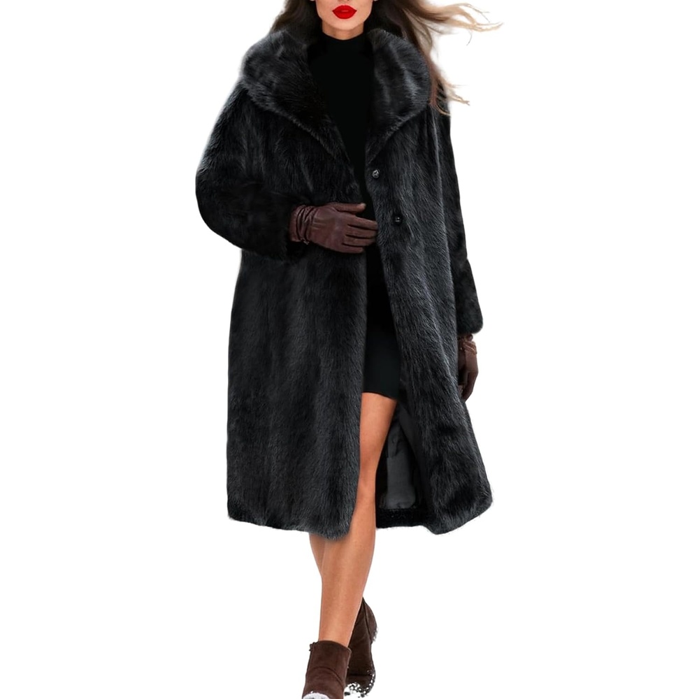 image:imageLeather Jacket Women Trench Coat Long Loose Button Jacket Open Front Motorcycle Coat with BeltFur Black