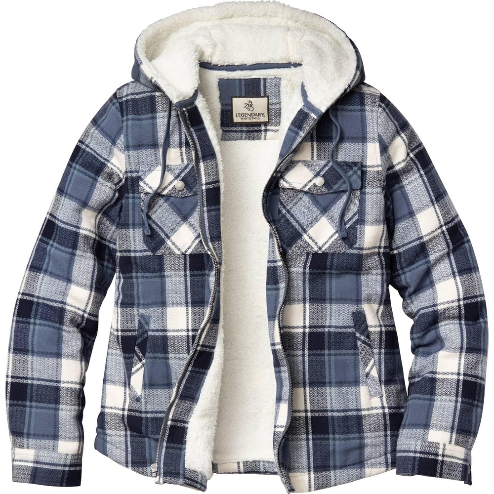 image:imageLegendary Whitetails Womens Hooded Shacket Berber Lined Shirt JacketMidnight Moon Plaid