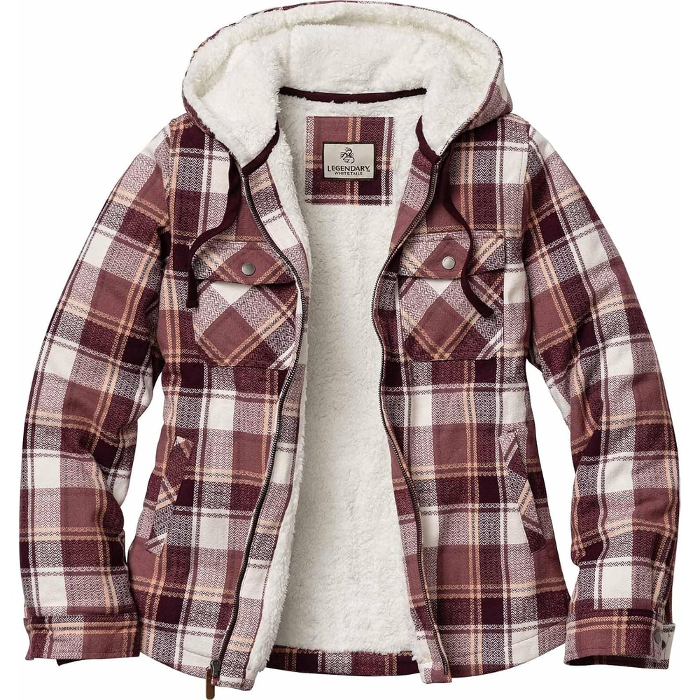 image:imageLegendary Whitetails Womens Hooded Shacket Berber Lined Shirt JacketMountain Sunset Plaid