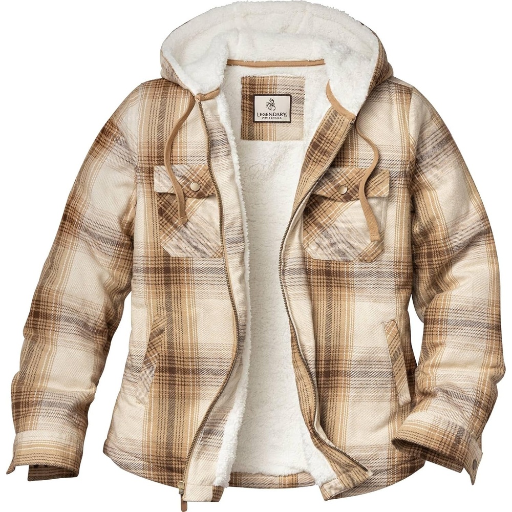 image:imageLegendary Whitetails Womens Hooded Shacket Berber Lined Shirt JacketVanilla Latte Plaid