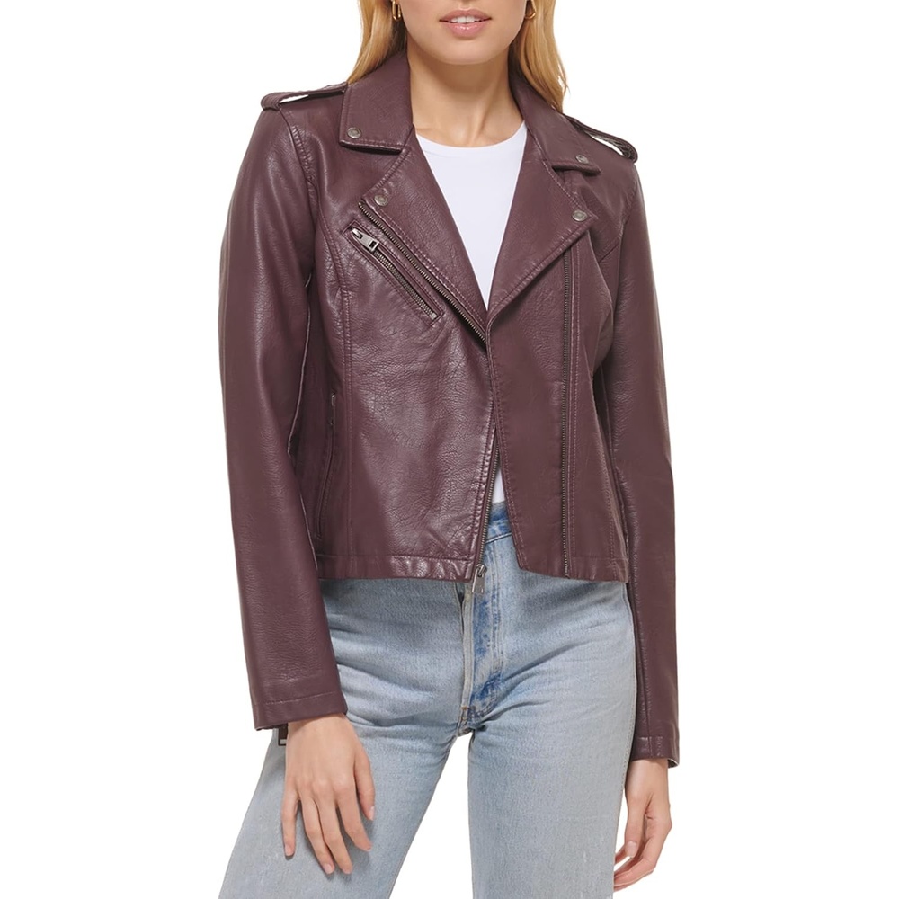 image:imageLevis Womens The Classic Faux Leather Moto Jacket Regular amp Plus SizeBurgundy Red