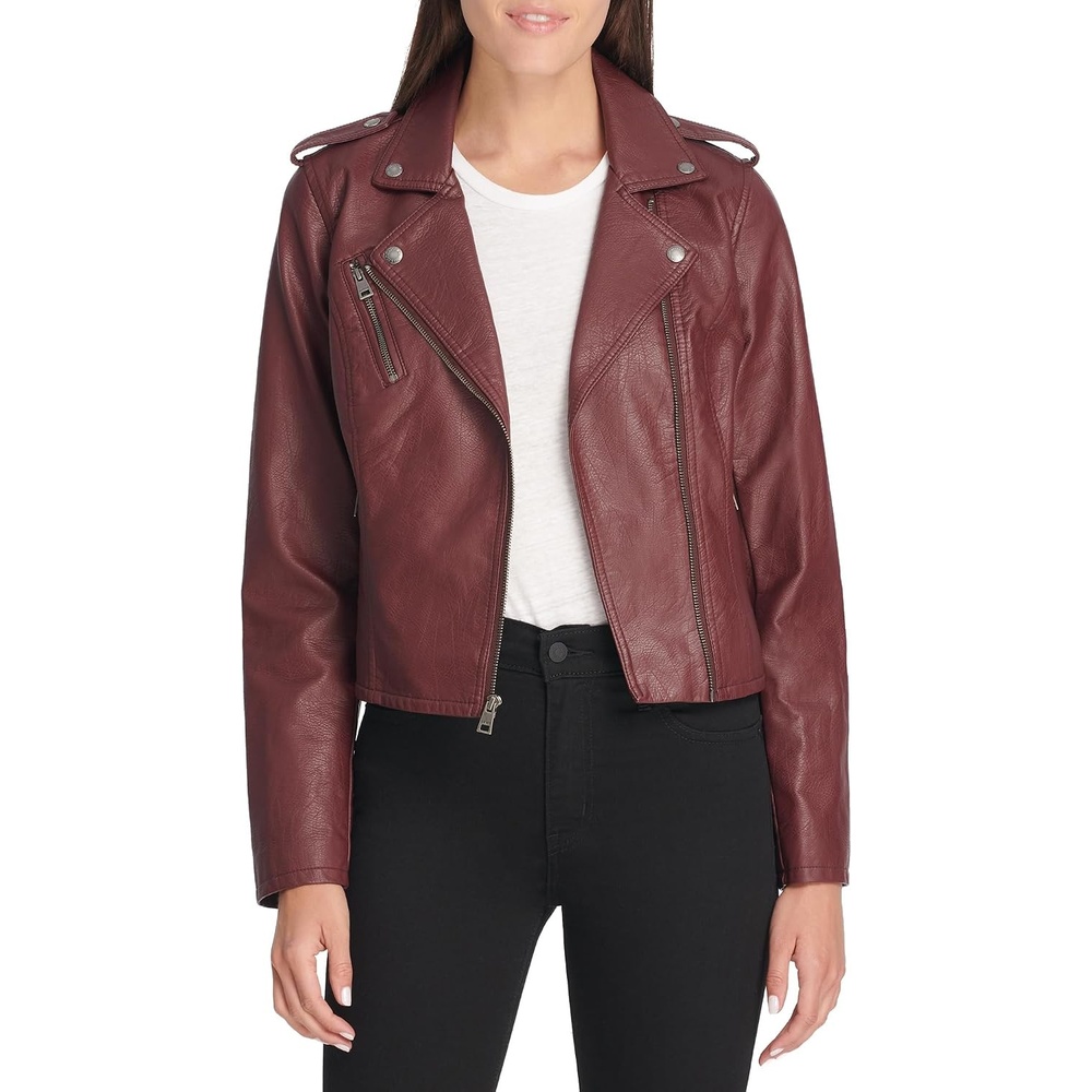 image:imageLevis Womens The Classic Faux Leather Moto Jacket Regular amp Plus SizeWalnut