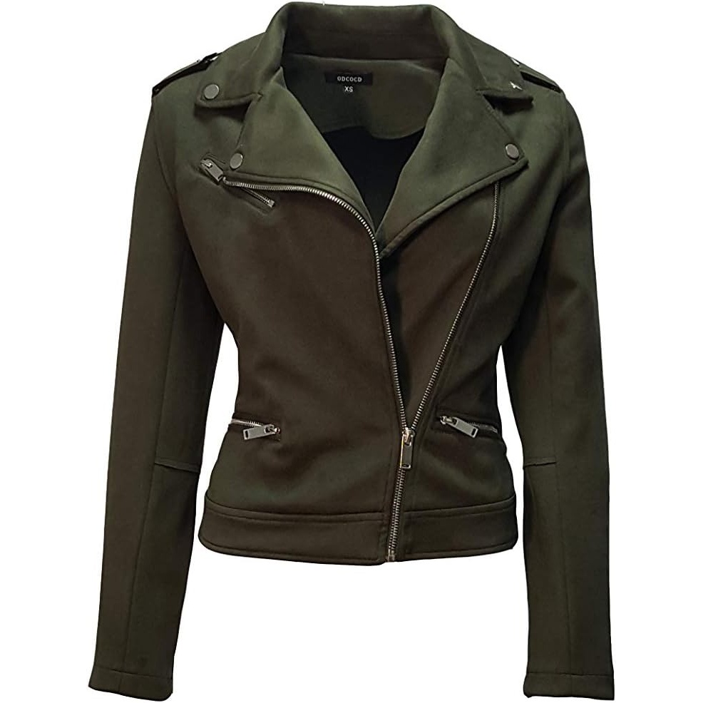 image:imageODCOCD Faux Suede Jacket for Women Long Sleeve Zipper Up Casual OutwearArmy Green