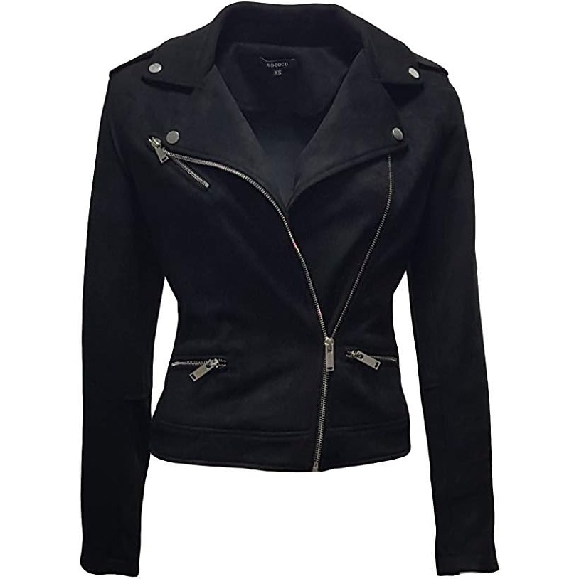 image:imageODCOCD Faux Suede Jacket for Women Long Sleeve Zipper Up Casual OutwearBlack