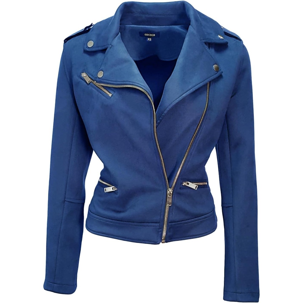 image:imageODCOCD Faux Suede Jacket for Women Long Sleeve Zipper Up Casual OutwearBlue