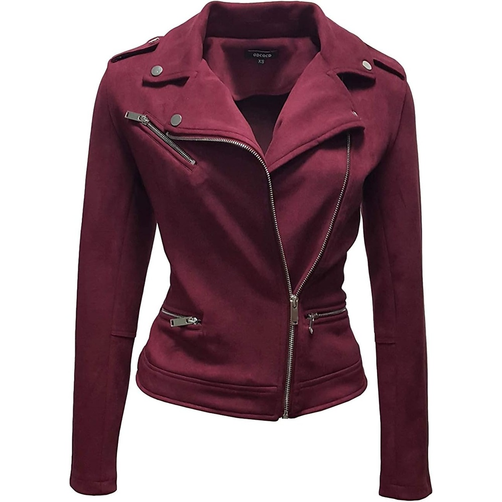 image:imageODCOCD Faux Suede Jacket for Women Long Sleeve Zipper Up Casual OutwearBurgundy