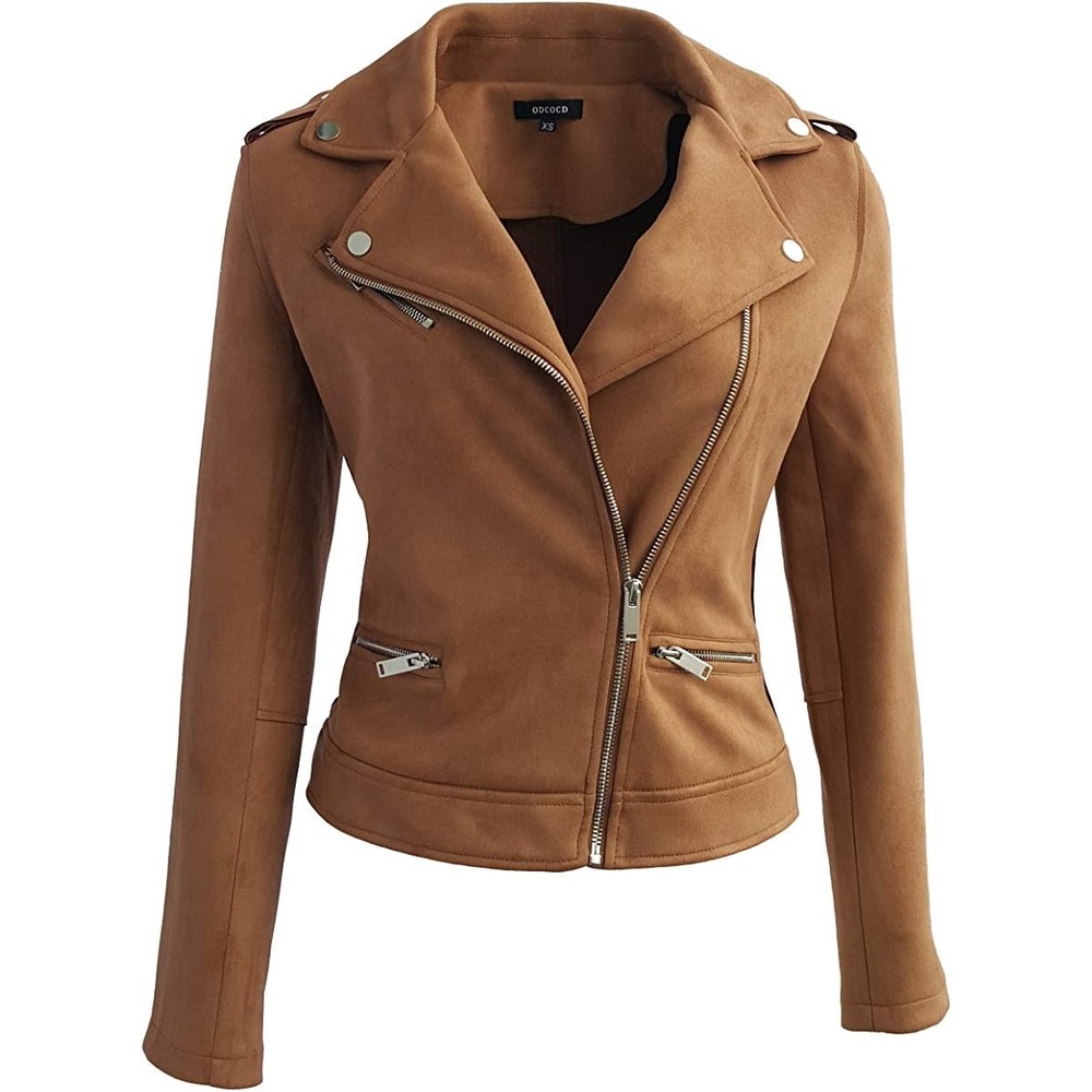 image:imageODCOCD Faux Suede Jacket for Women Long Sleeve Zipper Up Casual OutwearCoffee