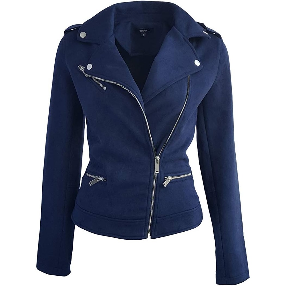 image:imageODCOCD Faux Suede Jacket for Women Long Sleeve Zipper Up Casual OutwearNavy