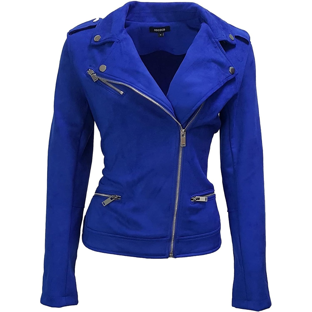 image:imageODCOCD Faux Suede Jacket for Women Long Sleeve Zipper Up Casual OutwearRoyal Blue