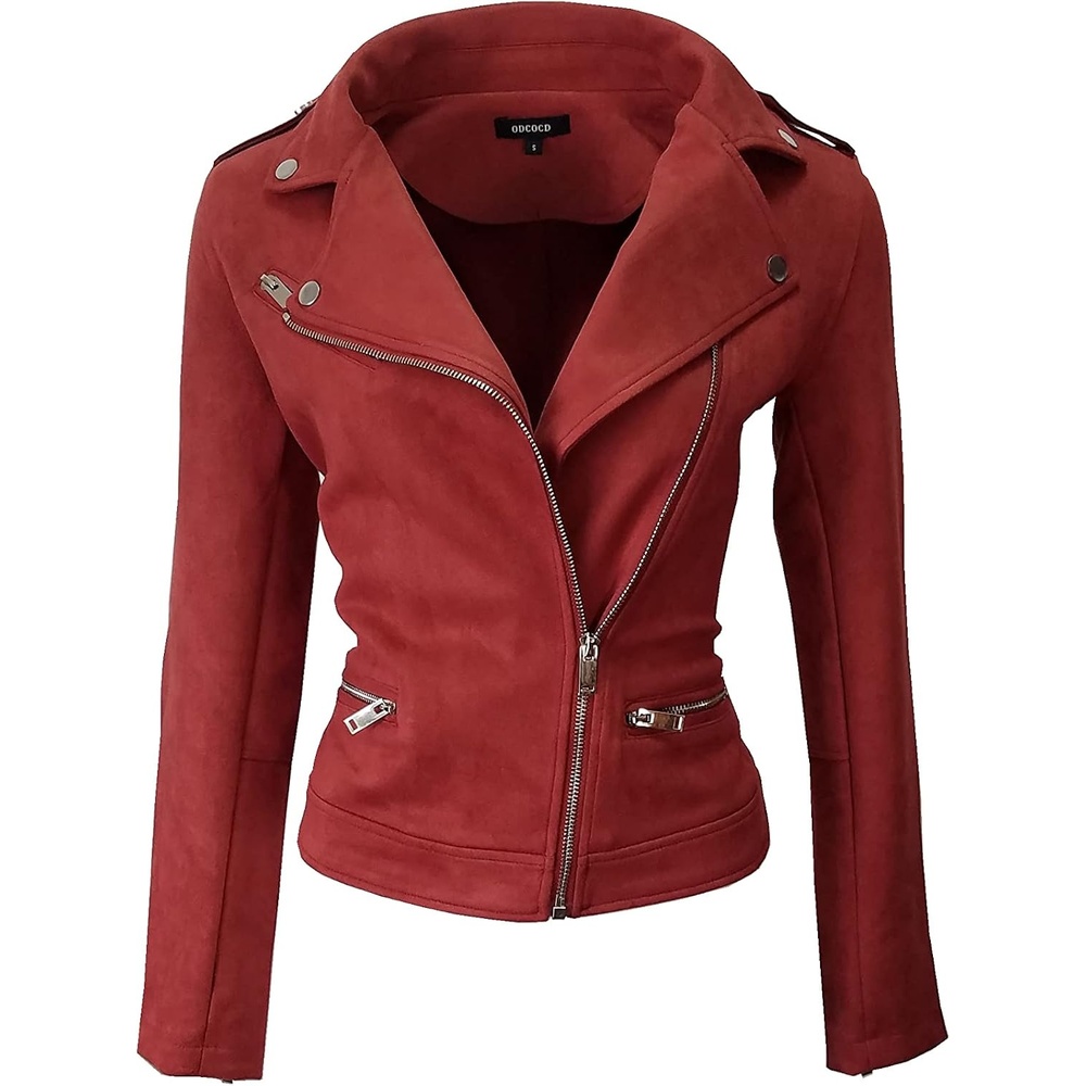 image:imageODCOCD Faux Suede Jacket for Women Long Sleeve Zipper Up Casual OutwearRust