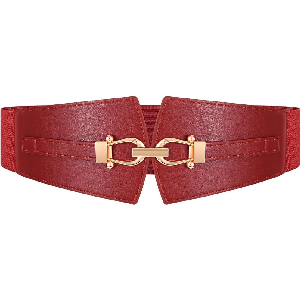 image:imageWide Elastic Belts for Women Corset Belt with Gold Buckle for Dresses Coat Stretch Leather Belt Comfy amp Adjustable 24 Wide Corset Belt Highlight Waistline Wide Belts for Dresses Shirts CoatRed