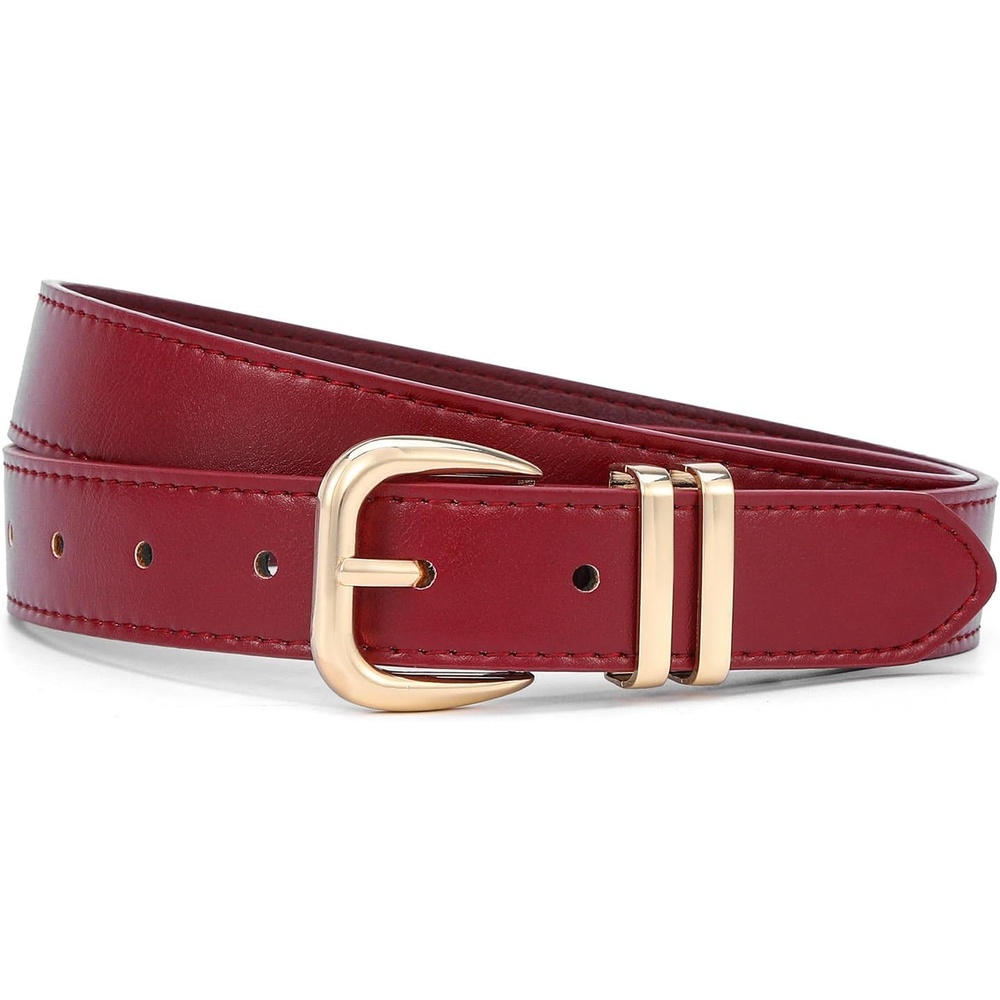image:imageWomen Belts for Jeans Dresses GoldSilver Buckle Ladies Waist Belt 11 in Wide Solid Faux Leather Small to Plus Sizes Casual Fashion Style Basic Work Daily OutfitsWine Red