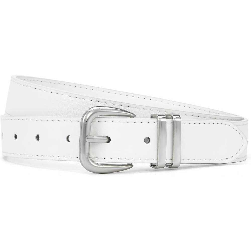 image:imageWomen Belts for Jeans Dresses GoldSilver Buckle Ladies Waist Belt 11 in Wide Solid Faux Leather Small to Plus Sizes Casual Fashion Style Basic Work Daily OutfitsWhite