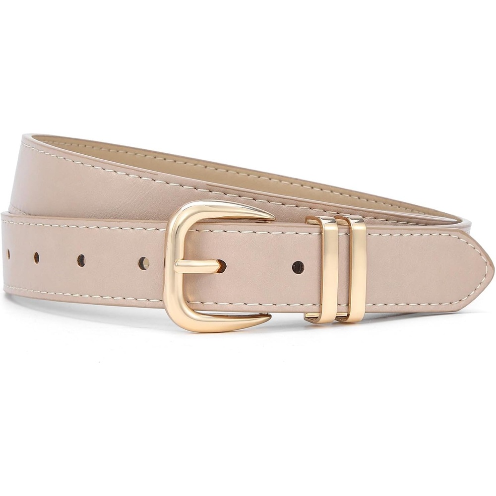 image:imageWomen Belts for Jeans Dresses GoldSilver Buckle Ladies Waist Belt  11 in Wide Solid Faux Leather Small to Plus Sizes Casual Fashion Style Basic Work Daily OutfitsBeige