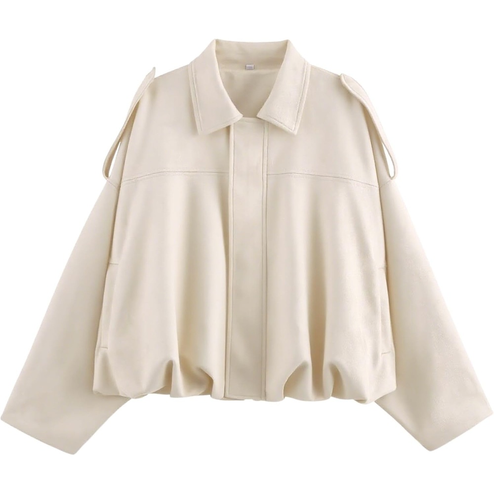 image:imageWomens Faux Suede Bomber Jacket Oversized Pilot Coats Fall Lapel Zip Up Motorcycle Streetwear OuterwearPocket Beige