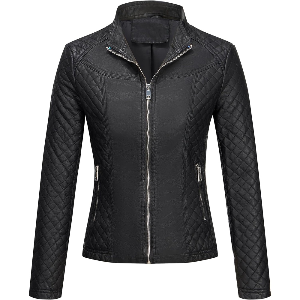 image:imageWomens Plus Size Faux Leather Zip Up Moto Jacket Fashion Coats 1X5X Geschallino Spring Fall OutfitsStand CollarLapelGoing Out Concert Party Clothesfor Commute Travel and Daily StreetwearBlack Coat