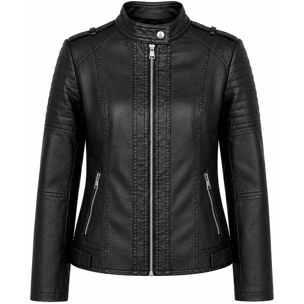 image:imageWomens Vegan Faux Leather Lighweight Biker JacketBlack