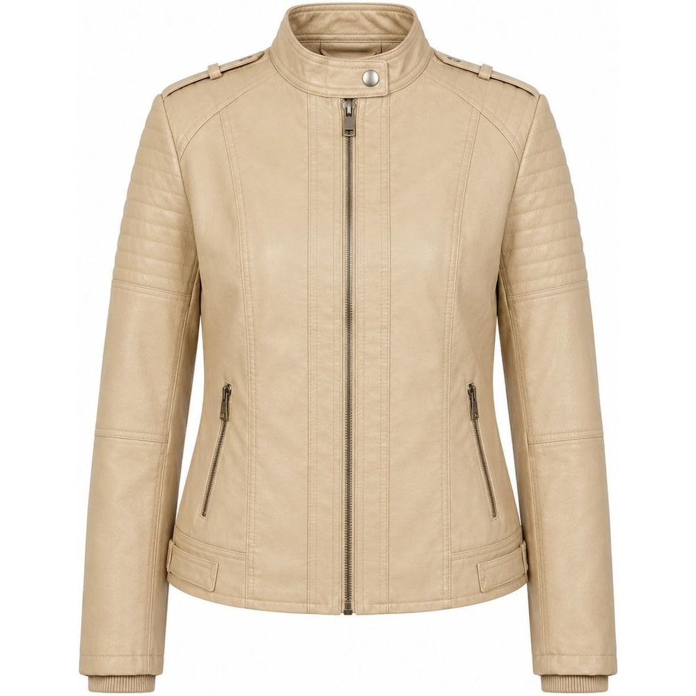 image:imageWomens Vegan Faux Leather Lighweight Biker JacketSand