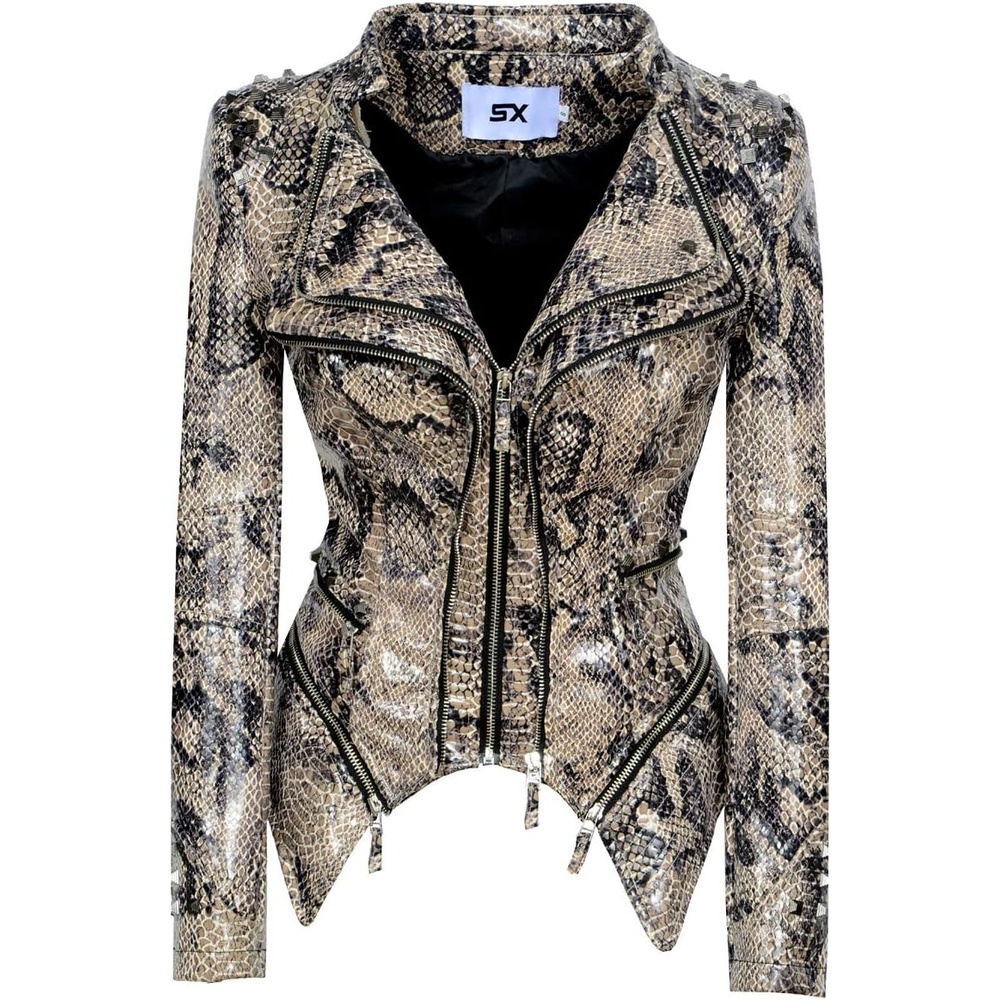 image:imageWomens classic Lapel punk rivet leather jacket personality fashion sexy dovetail Motorcycle casual coatSerpentine