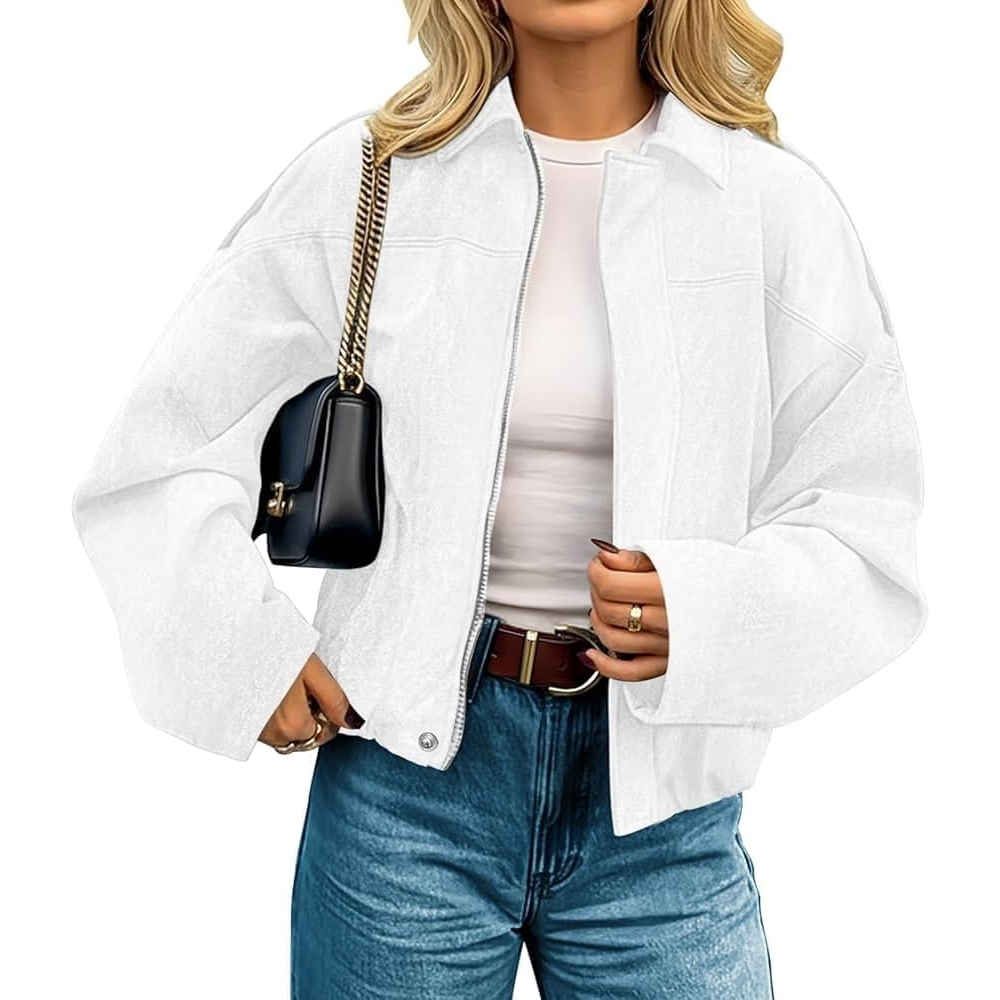 image:imagekipfall Womens Faux Suede Jackets Fall Fashion Outfits Coat Winter Clothes Open Front Cropped JacketWhite