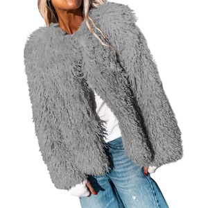 Aoang Women’s Faux Fur Jacket Cropped Fleece Warm Outwear Winter Coat | Soft Shaggy Faux Fur with Hook Eye Closures,Perfect for Fall Layers or Mild Winter Days,Elevating Casual Chic Look(Grey)