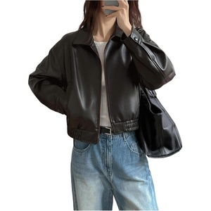 BEAUDRM Women’s Y2K Faux Leather Jacket Zip Up Crop Bomber Jacket Going Out Motor Bike Motorcycle Coat Streetwear with Pocket(Black)