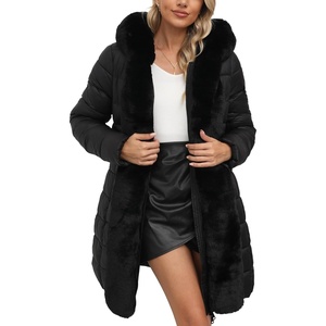 Bellivera Women Faux Leather Winter Trendy Thicken Puffer Jacket | Warm Quilted Water Resistant Bubble Coat Zip Slim Fit Cold-resistant Padded Outerwear with Long Fur Trim Hood，Pockets(Coal Black)