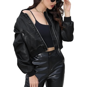 Bellivera Women’s Cropped Faux Leather Jacket Bomber PU Moto Coat | Lightweight Lined Zip Up Aviator Bike Outwear Cute Short Spring Fall Edgy Vintage Outfit for Casual Rock Concert(Black)