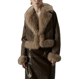 Bellivera Women’s Faux Fur Cropped Jacket Fluffy Fleece Zip Coat | Long Sleeve Fuzzy Shaggy Fur Short Warm Soft Outerwear for Fall Winter with Faux Leather Spliced Lapel(Camel)