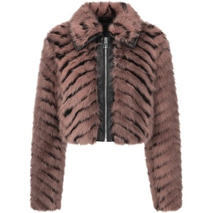 Bellivera Women’s Faux Fur Cropped Jacket Fluffy Fleece Zip Coat | Long Sleeve Fuzzy Shaggy Fur Short Warm Soft Outerwear for Fall Winter with Faux Leather Spliced Lapel(Brown)
