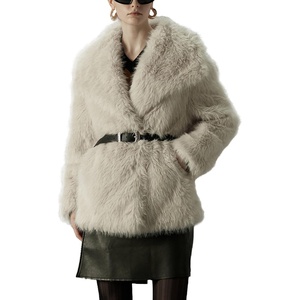 Bellivera Women’s Faux Fur Cropped Jacket Fluffy Fleece Zip Coat | Long Sleeve Fuzzy Shaggy Fur Short Warm Soft Outerwear for Fall Winter with Faux Leather Spliced Lapel(Beige)