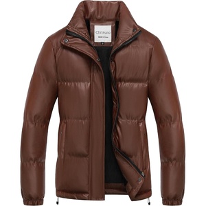 Chrisuno Women’s Short Faux-Leather Puffer Jacket Fleece Lined Vegan Leather Winter Coat Waterproof Bubble Jackets(Brown)