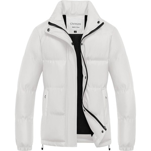 Chrisuno Women’s Short Faux-Leather Puffer Jacket Fleece Lined Vegan Leather Winter Coat Waterproof Bubble Jackets(White)