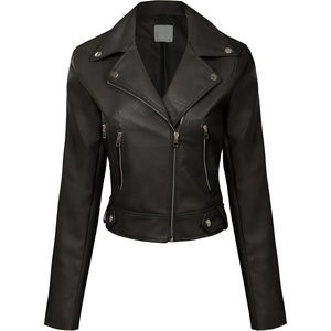 Design by Olivia Women’s Long Sleeve Zipper Closure Moto Biker Faux Leather Jacket(A Black)