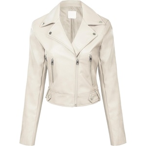 Design by Olivia Women’s Long Sleeve Zipper Closure Moto Biker Faux Leather Jacket(A White)