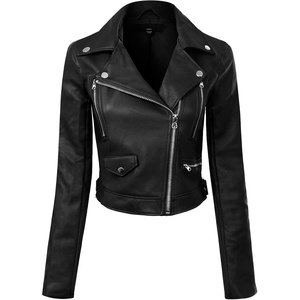 Design by Olivia Women’s Long Sleeve Zipper Closure Moto Biker Faux Leather Jacket(Black2)