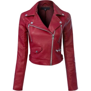 Design by Olivia Women’s Long Sleeve Zipper Closure Moto Biker Faux Leather Jacket(Burgundy)