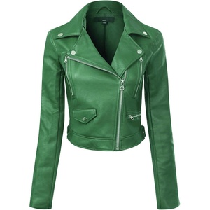 Design by Olivia Women’s Long Sleeve Zipper Closure Moto Biker Faux Leather Jacket(Kelly Green)