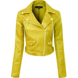 Design by Olivia Women’s Long Sleeve Zipper Closure Moto Biker Faux Leather Jacket(Lime)