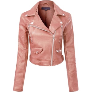 Design by Olivia Women’s Long Sleeve Zipper Closure Moto Biker Faux Leather Jacket(Mauve)