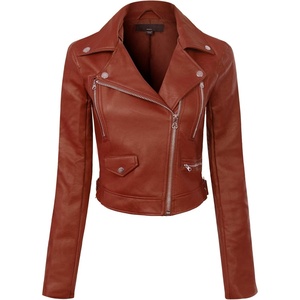 Design by Olivia Women’s Long Sleeve Zipper Closure Moto Biker Faux Leather Jacket(Rust)