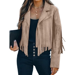 Faux Suede Leather Jackets For Women Trendy Fall Western Fringe Cropped Jacket 2026 Tassel Motorcycle Crop Coats(Apricot)