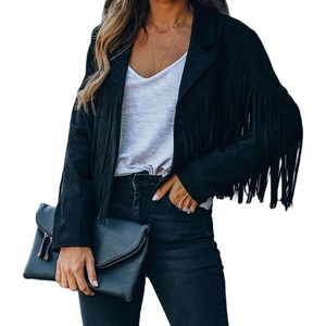 Faux Suede Leather Jackets For Women Trendy Fall Western Fringe Cropped Jacket 2026 Tassel Motorcycle Crop Coats(Black)