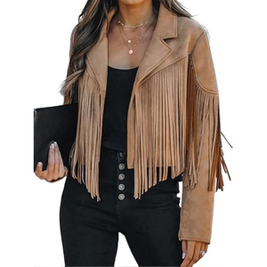 Faux Suede Leather Jackets For Women Trendy Fall Western Fringe Cropped Jacket 2026 Tassel Motorcycle Crop Coats(Dark Khaki)
