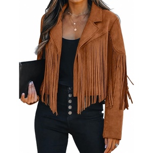 Faux Suede Leather Jackets For Women Trendy Fall Western Fringe Cropped Jacket 2026 Tassel Motorcycle Crop Coats(Tan)